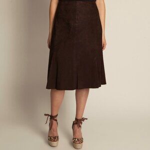 Eileen Fisher Brown Suede Knee Length Skirt XL